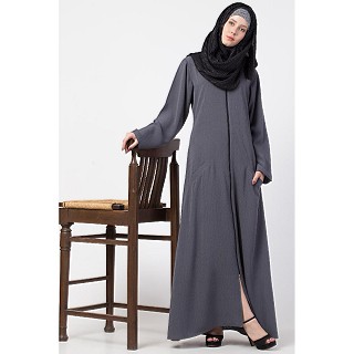 Casual zipper abaya-grey